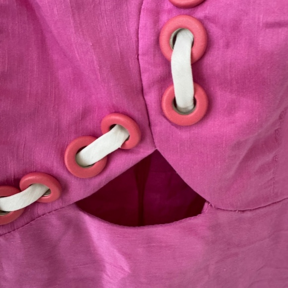 Aje Coda Eyelet Asymmetrical Pink Midi Dress 6 ( AU 10 ) - Picture 10 of 12